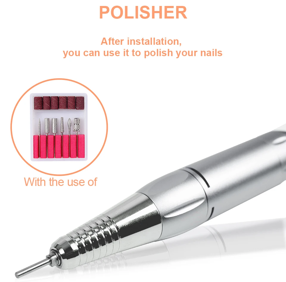 Profession nail sander with 6pcs drill bits sanding bands, 35000RPM nail polisher for nails gel nails, electric nail drill kit