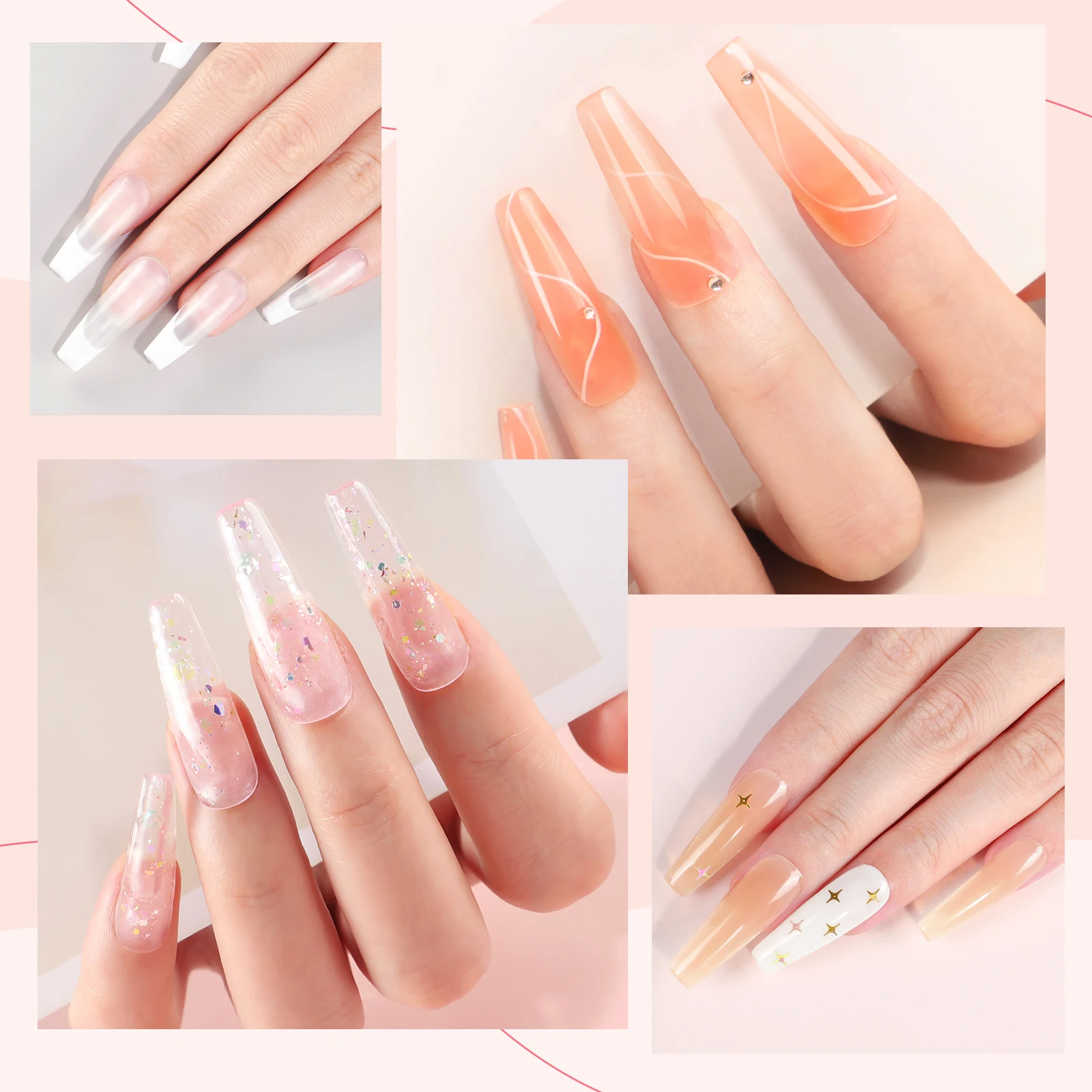 Coscelia 10ML Poly Extension Gel Set with 6W Nail Lamp Slip Solution Matte Top Coat and Base Coat French Nail Sticker for Women