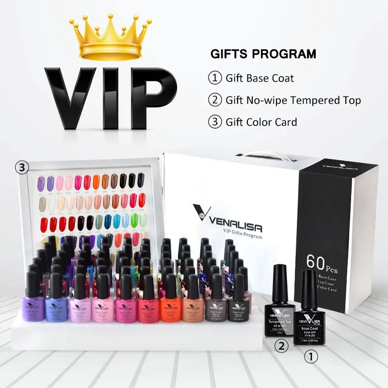 Venalisa VIP Kit 36/60 Colors Nail Gel Polish Set Fast Delivery Soak Off UV LED Base Coat Topcoat Color Book Nail Manicure Gel