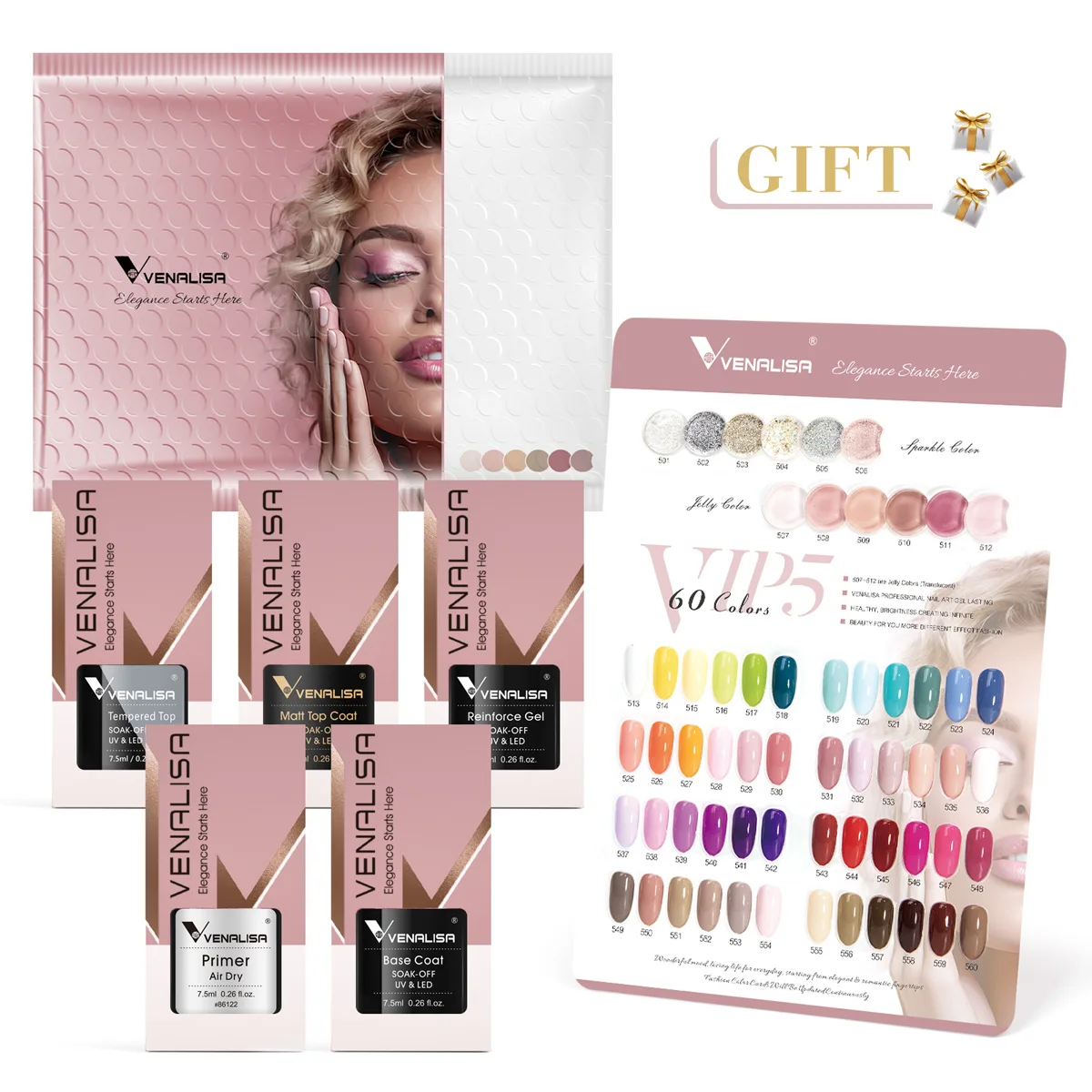 Venalisa VIP Kit 36/60 Colors Nail Gel Polish Set Fast Delivery Soak Off UV LED Base Coat Topcoat Color Book Nail Manicure Gel