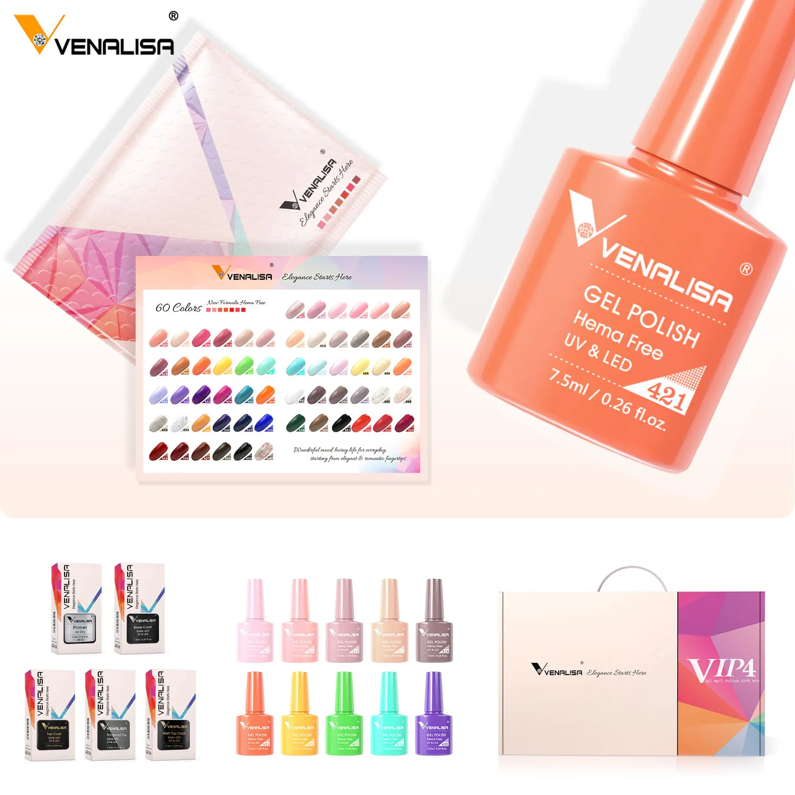 Venalisa VIP Kit 36/60 Colors Nail Gel Polish Set Fast Delivery Soak Off UV LED Base Coat Topcoat Color Book Nail Manicure Gel