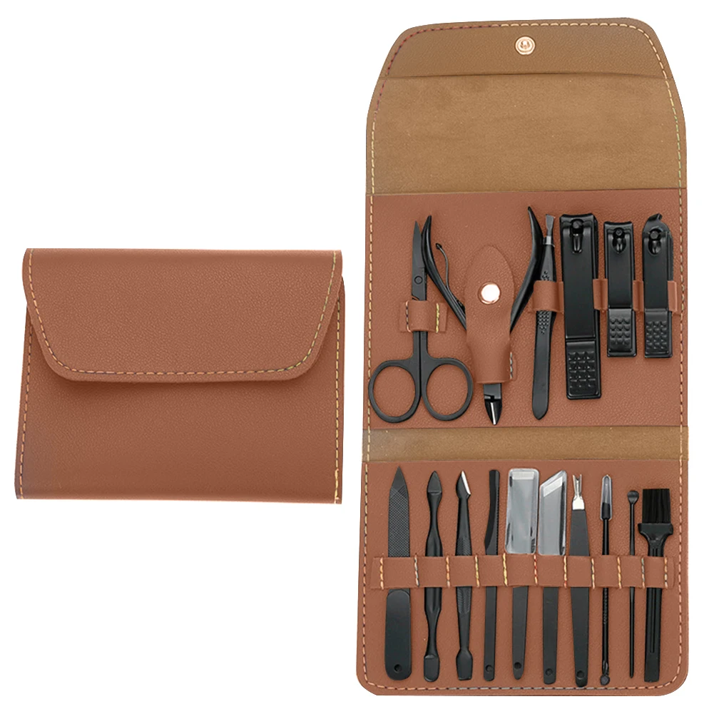 16Pcs Professional Manicure Set Pedicure Care Tools Stainless Steel Pedicure Set Portable with Leather Case for Men Women