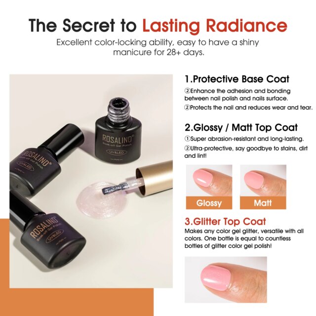 Rosalind  20 Classic Gel Nails Colors Mini Gel Nail Polish Kit with UV Light,  Base and Matte Glossy Gel Top Coat with Tool - Image 4