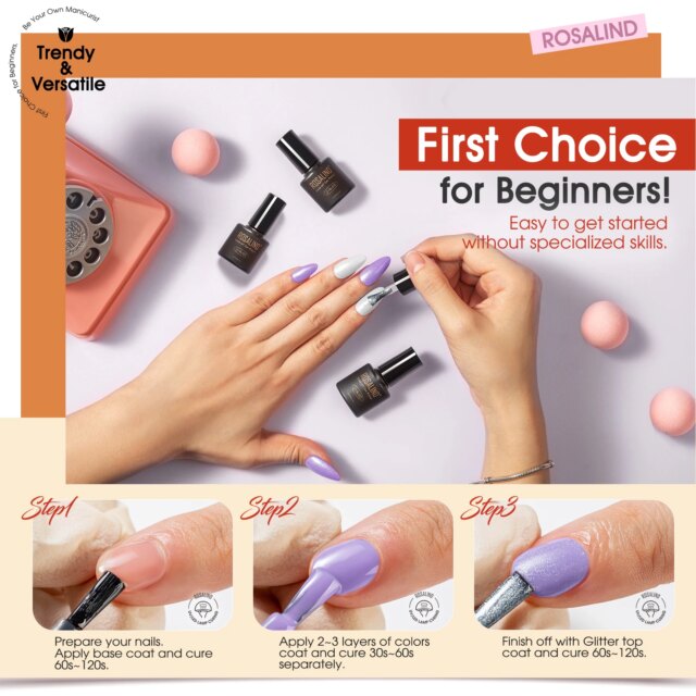 Rosalind  20 Classic Gel Nails Colors Mini Gel Nail Polish Kit with UV Light,  Base and Matte Glossy Gel Top Coat with Tool - Image 6
