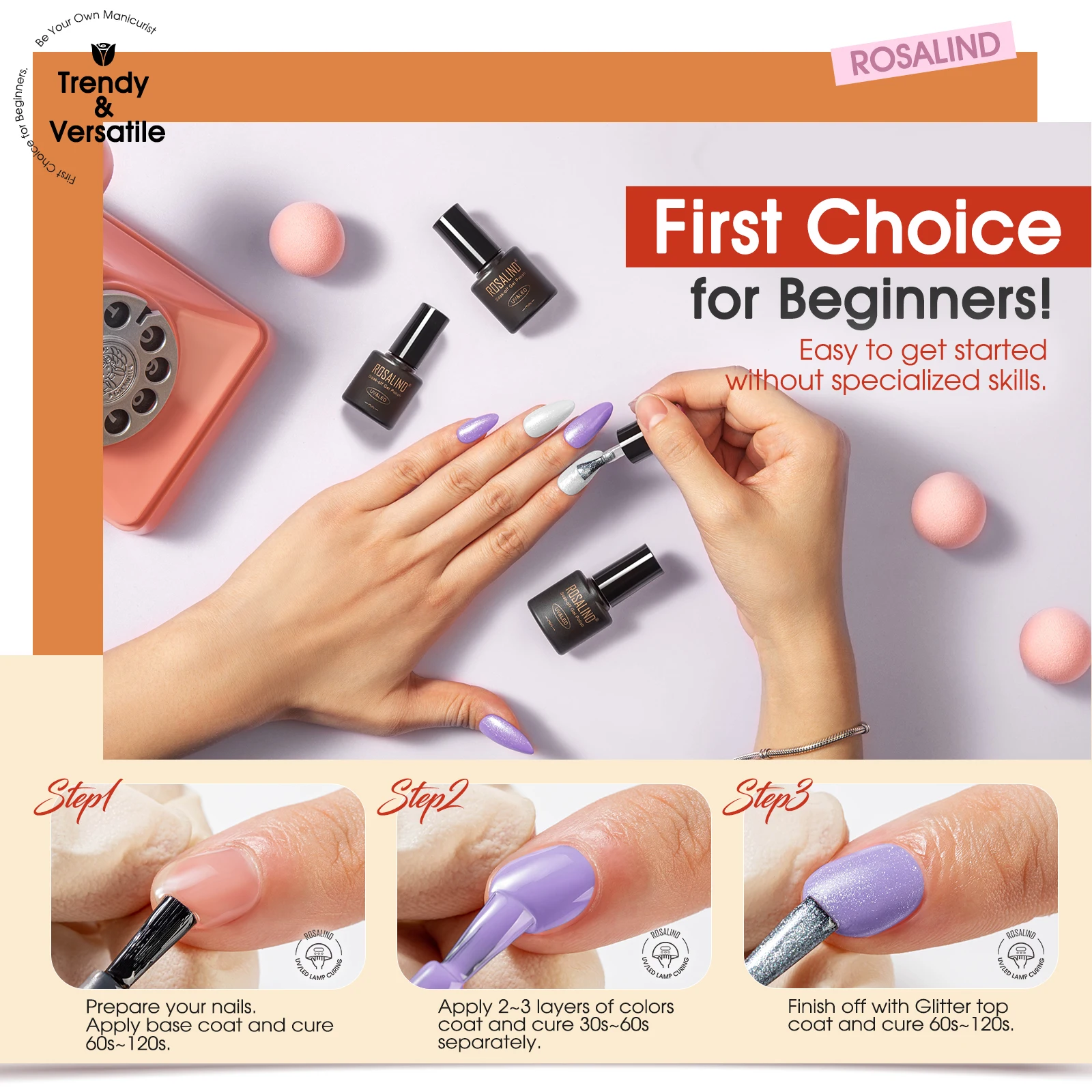 Rosalind  20 Classic Gel Nails Colors Mini Gel Nail Polish Kit with UV Light,  Base and Matte Glossy Gel Top Coat with Tool