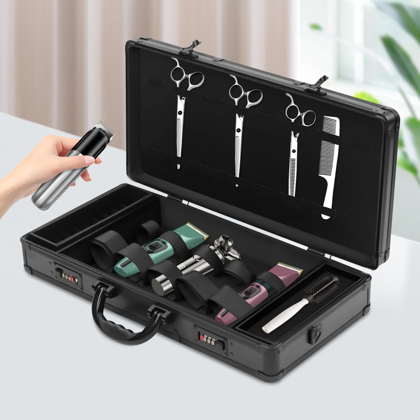 Black Barber Tool Travel Case Hairdresser Salon Storage Case Portable Large Capacity Styling Accessories Barber Bin with lock