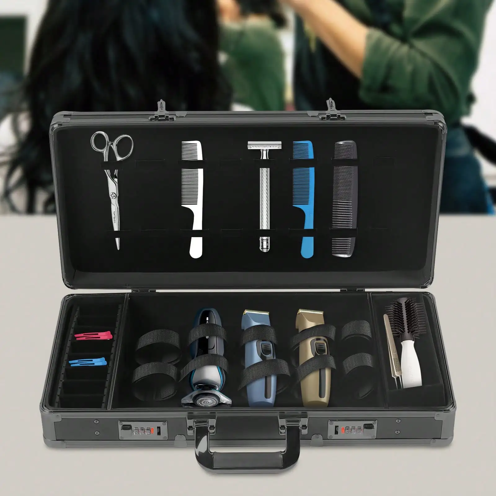 Barber Hairdressing Tool Case Barber Travel Organizer Clipper Trimmer Organizer Box Carrying Barbershop Suitcase with Lock