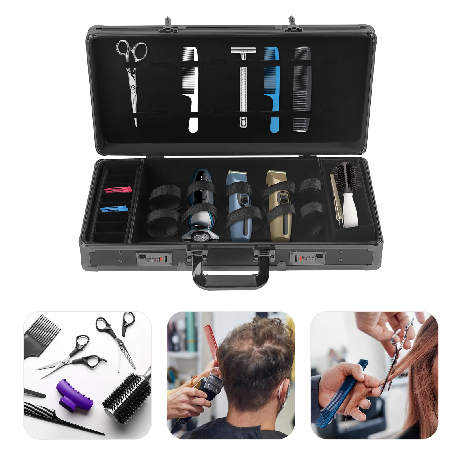 Barber Hairdressing Tool Case Barber Travel Organizer Clipper Trimmer Organizer Box Carrying Barbershop Suitcase with Lock