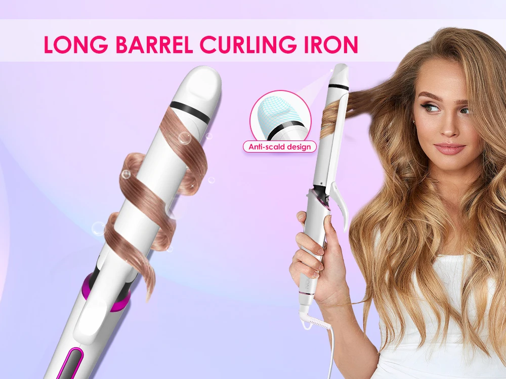 NOVUS 9.5mm Hair Curlers Ceramic Curling Iron Fast Heating 5 Temperatures Hair Iron 60 Min Auto Off LCD Screen Styling Tool