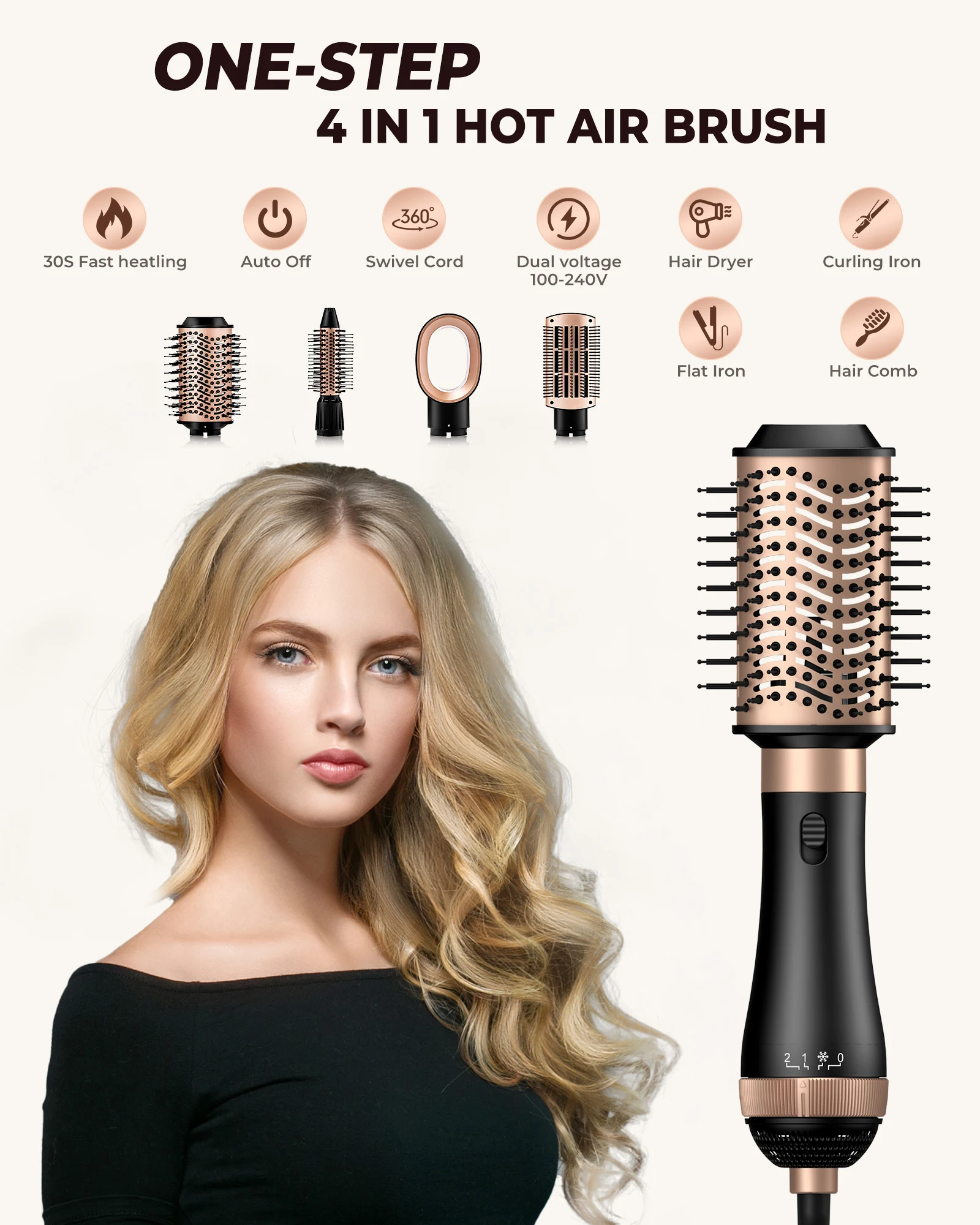 Professional Blow Dryer Brush 4 In 1 Detachable Hair Dryer Brush Hot Air Styling Comb Negative Ion Hairdryer Curling Comb