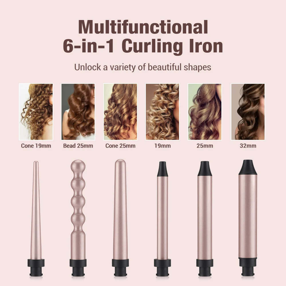 6 in 1 Hair Curler for Women 30s Fast Heat Hair Waver Iron Hair Styling Appliances Moisturizing Hair Care Curling Iron Big Wave