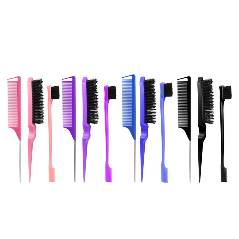 3Pcs Hair Brush Set Hair Styling Home Travel Barber Comb Dual Sided Edge Brush Comb Pintail Design Hairstyles Women Girl Barber