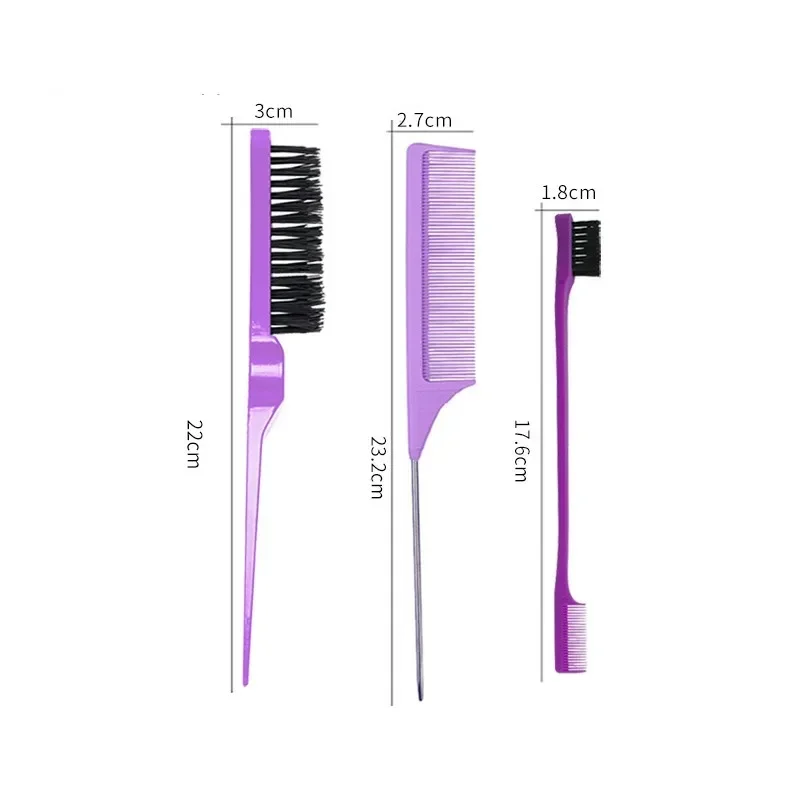 3Pcs Hair Brush Set Hair Styling Home Travel Barber Comb Dual Sided Edge Brush Comb Pintail Design Hairstyles Women Girl Barber