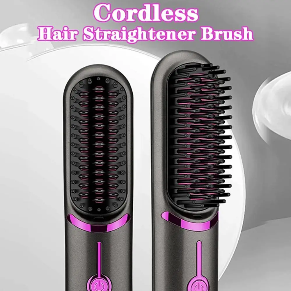 Hair Straightener Brush Fast Heating Cordless Curling Comb For Travel Portable Anti-Frizz Styling Straightener For Salon Home