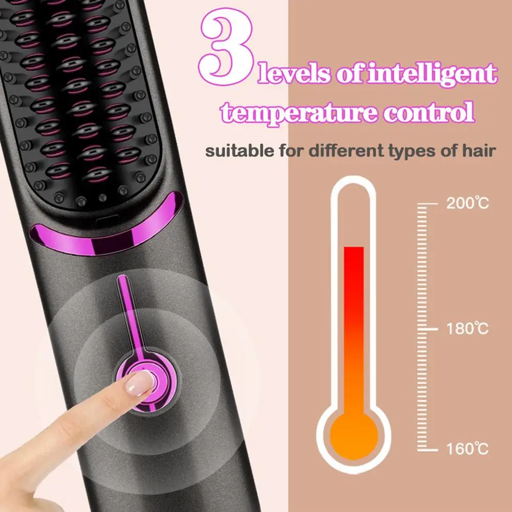 Hair Straightener Brush Fast Heating Cordless Curling Comb For Travel Portable Anti-Frizz Styling Straightener For Salon Home