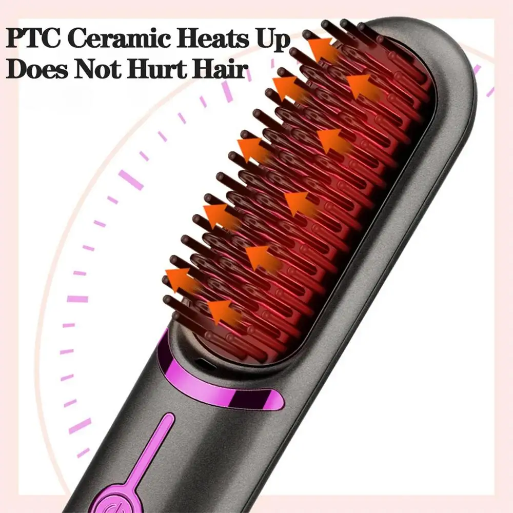 Hair Straightener Brush Fast Heating Cordless Curling Comb For Travel Portable Anti-Frizz Styling Straightener For Salon Home