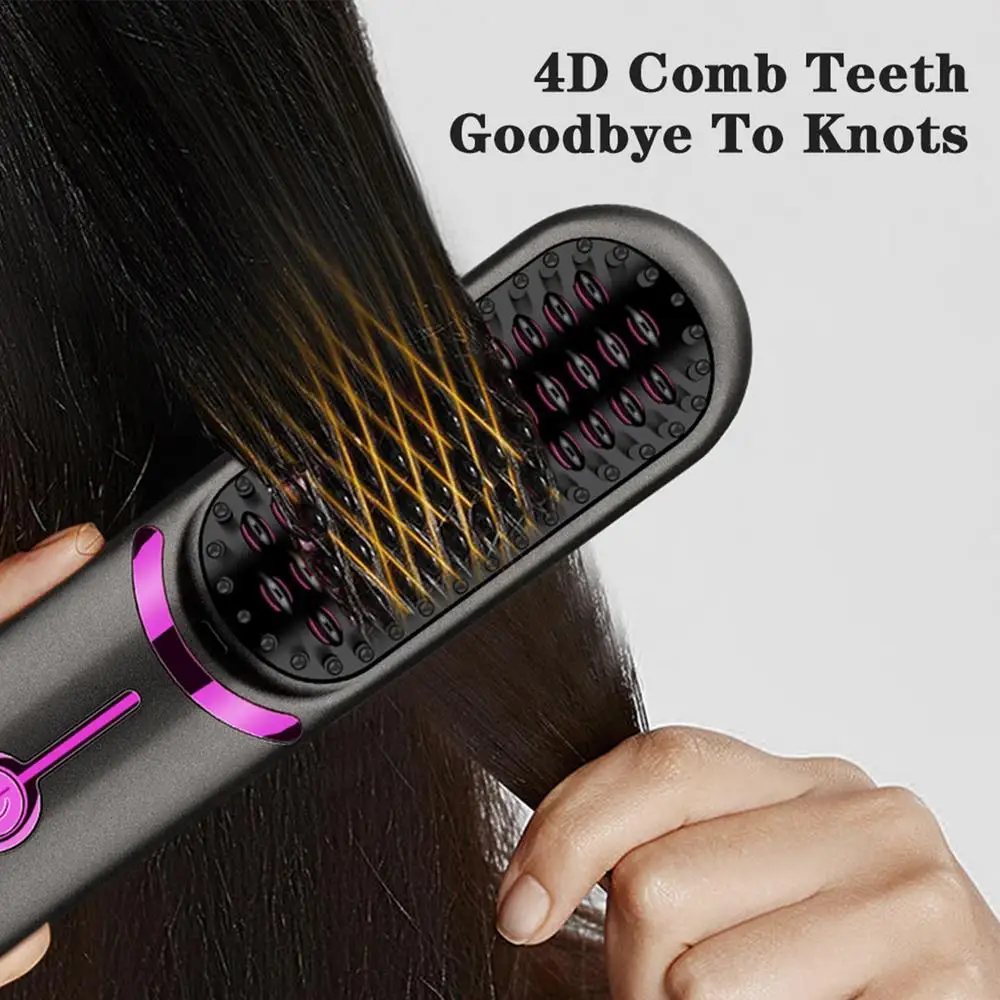 Hair Straightener Brush Fast Heating Cordless Curling Comb For Travel Portable Anti-Frizz Styling Straightener For Salon Home