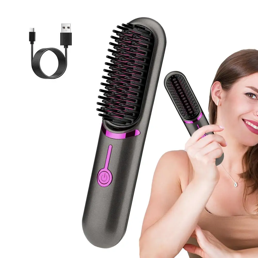 Hair Straightener Brush Fast Heating Cordless Curling Comb For Travel Portable Anti-Frizz Styling Straightener For Salon Home