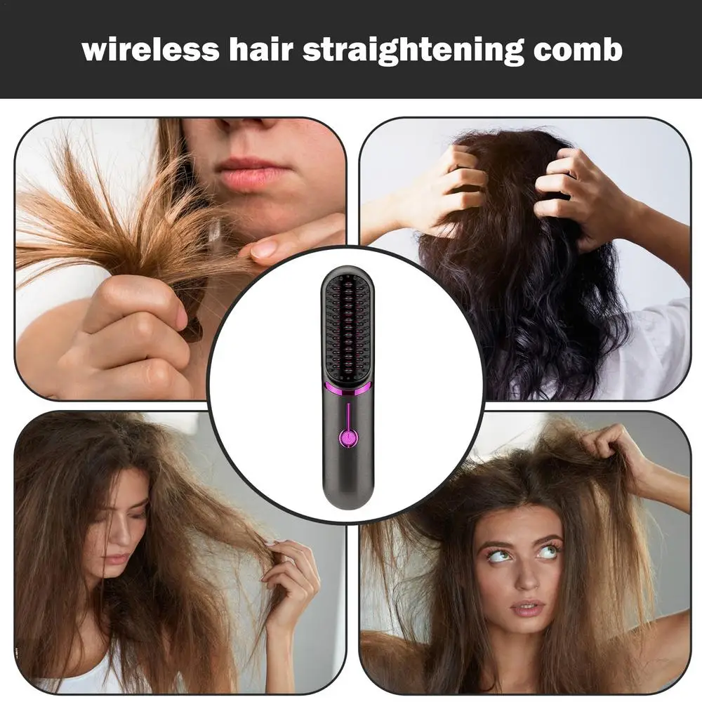 Hair Straightener Brush Fast Heating Cordless Curling Comb For Travel Portable Anti-Frizz Styling Straightener For Salon Home