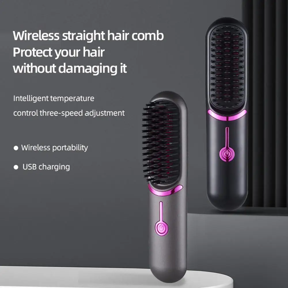 Hair Straightener Brush Fast Heating Cordless Curling Comb For Travel Portable Anti-Frizz Styling Straightener For Salon Home