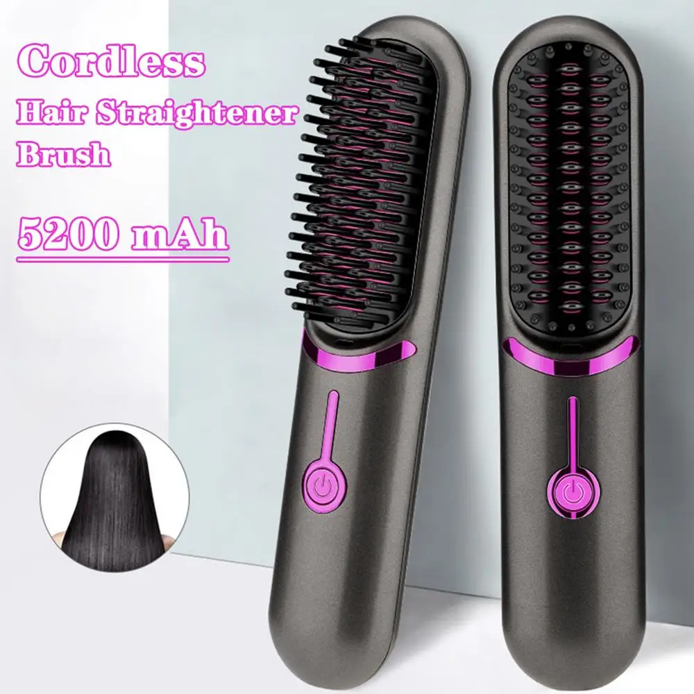 Hair Straightener Brush Fast Heating Cordless Curling Comb For Travel Portable Anti-Frizz Styling Straightener For Salon Home