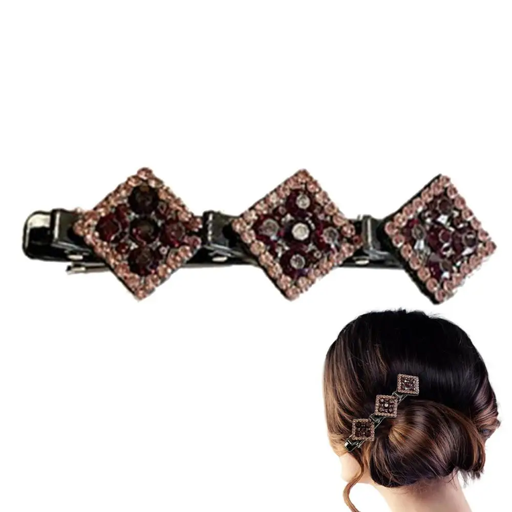 Rhinestones Braided Hair Clips Stylish Clover Hair Clips Korean Elegant Hairpins Styling Hairgrips Durable Barrettes For Women