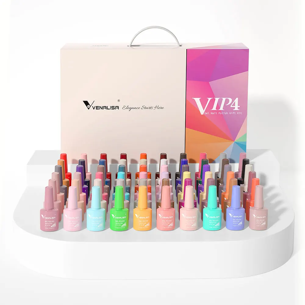 Venalisa VIP Kit Great Coverage Soak Off UV LED Nail Gel Polish Set Base Long Wear Top Coat Color Palette 60 Colors 7.5ml