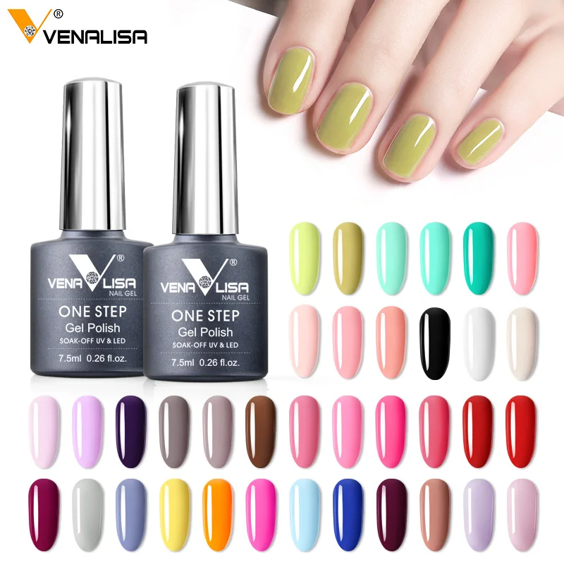 Venalisa VIP Kit Great Coverage Soak Off UV LED Nail Gel Polish Set Base Long Wear Top Coat Color Palette 60 Colors 7.5ml