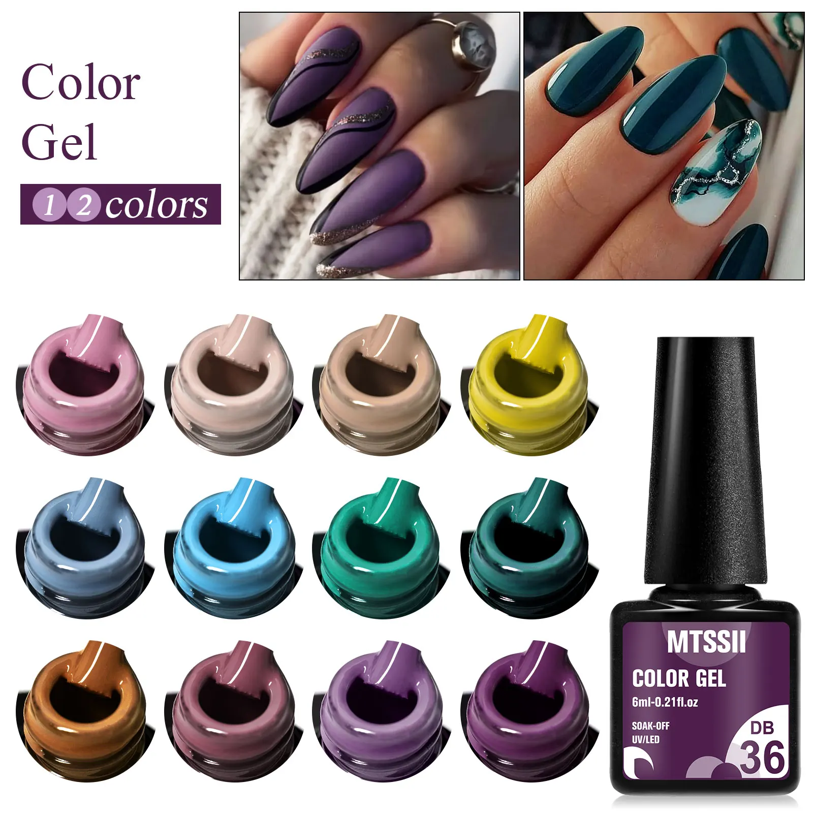 12PCS/SET 6ml Color Nail Gel Polish Set Kits Base Top Coat Varnish Soak Off UV LED Art Gel Semi Permanent All For Manicure