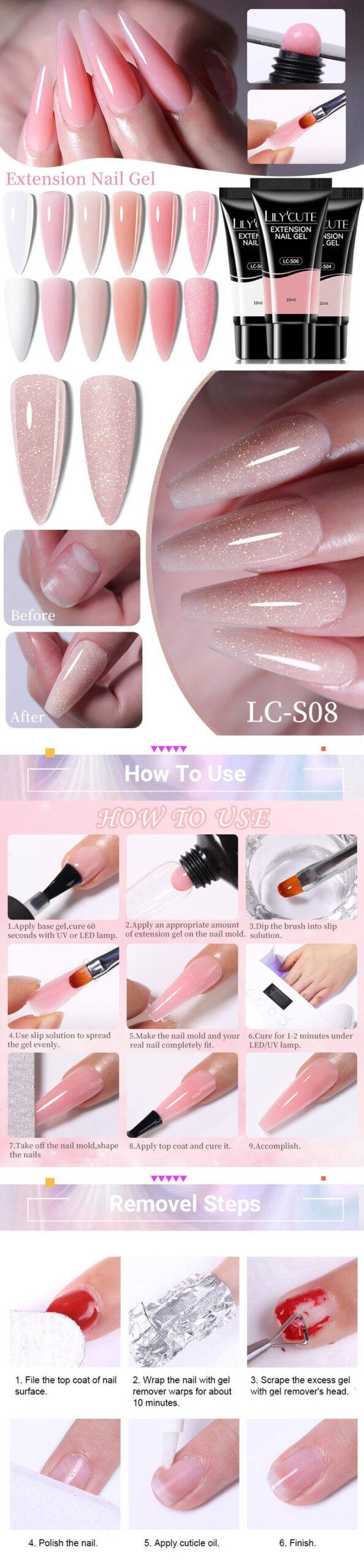 LILYCUTE Extention Nail Gel Full Set For Quick Nude Pink White Clear French Nails Extend Hard Gel Nail Art Manicure Tool Kit