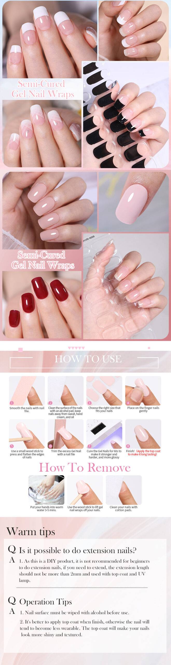 Harunouta 4pcs Semi Cured Gel Nail Wraps with Nail Dryer Gel Nail Sticker Starter Kits Press on Nails Stickers Full Cover Set