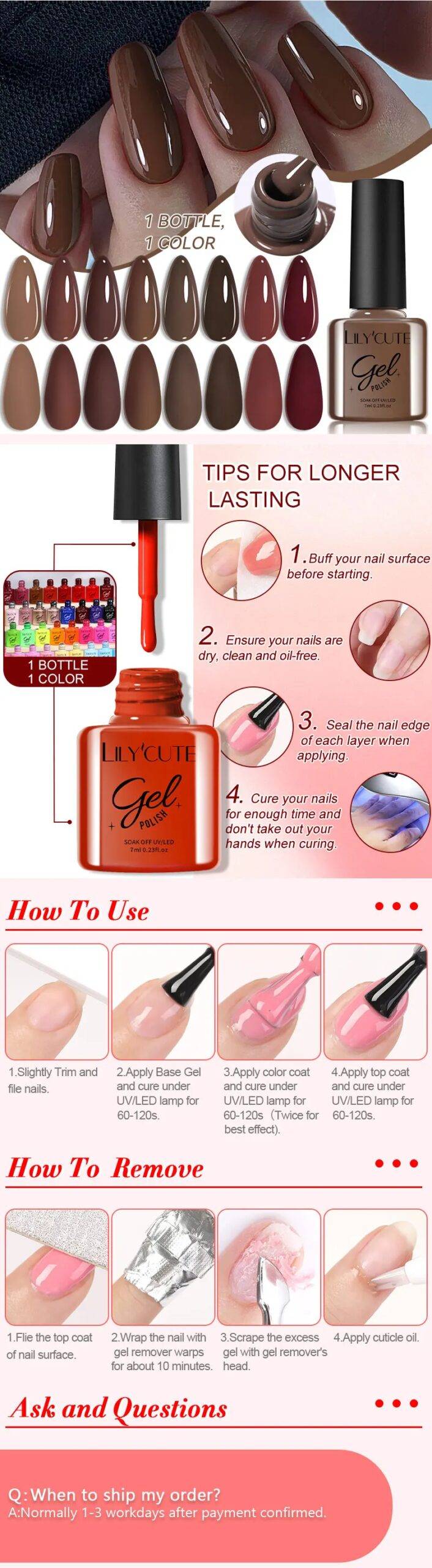 LILYCUTE 20/10Pcs/Set Autumn Red Brown Gel Nail Polish Kit Colorful Long Lasting For Home ProfessionalManicure Nails Art Varnish
