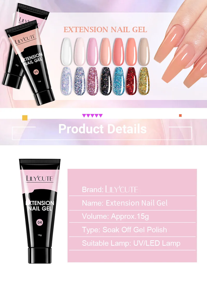 LILYCUTE 15ml Nail Extension Gel Set Clear Nude Quick Nail Prolong Acrylic Crystal Extend Mold Nail Art Construction Gel Varnish