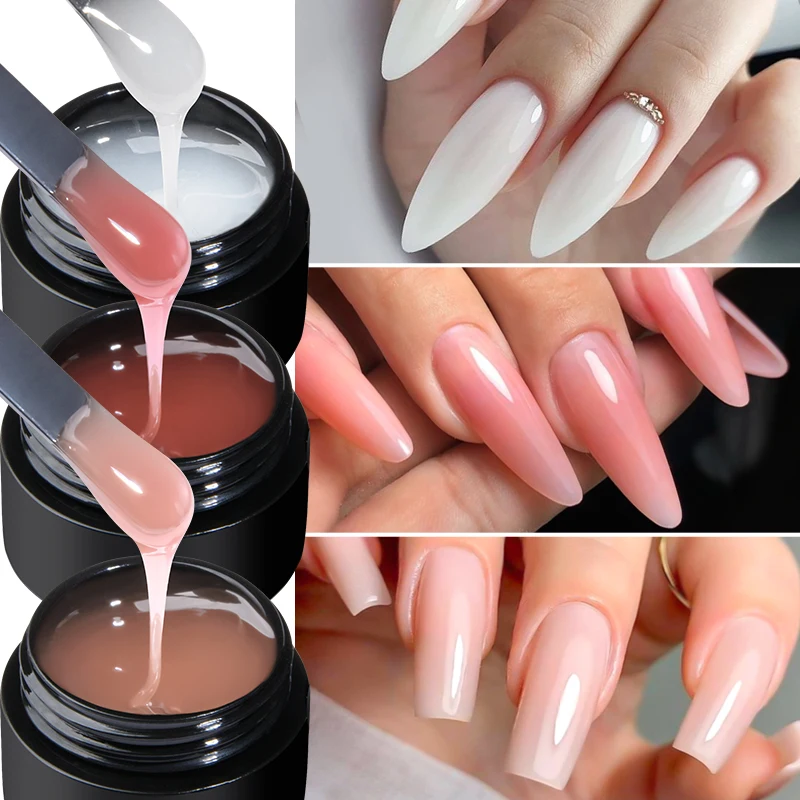 MEET ACROSS 3Pcs/Set Quick Extension Nail Gel Nail Polish Vernis Clear Milk White Nude Semi Permanent Nail Art Gel Kits Manicure