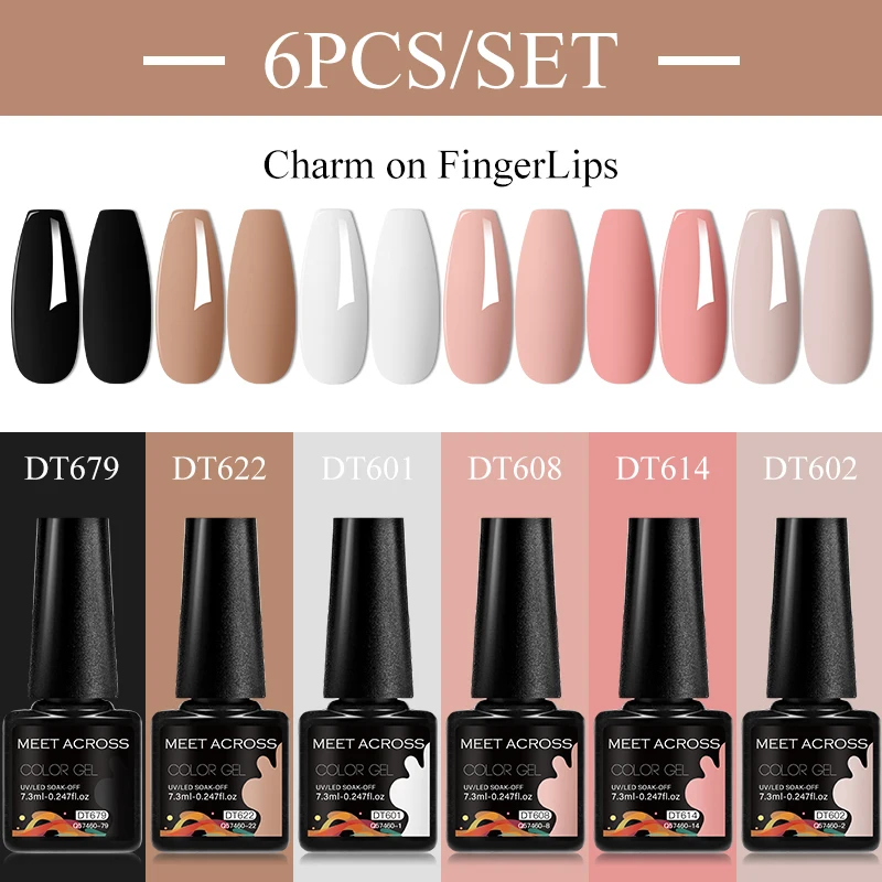 MEET ACROSS 6Pcs/Set 7.3ml Gel Nail Polish For Nails Nude Brown Semi Permanent Nail Art LED UV Gel Varnish Nail Supplies