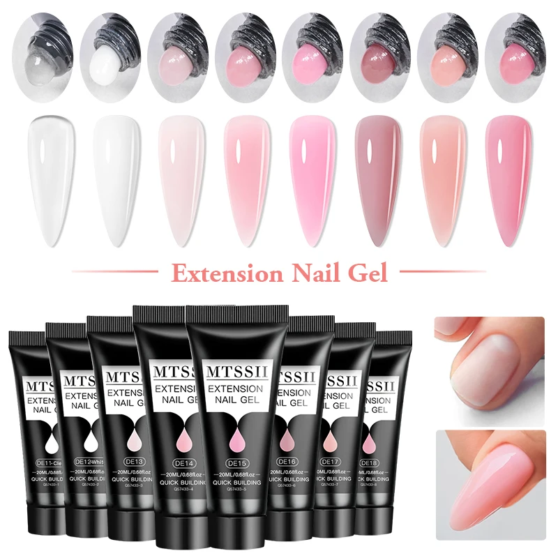 Mtssii 20ml Extension Nail Gel Set Full Manicure Kit Nude Pnk White Quick Extension Nails Building Fingertips Tools Set