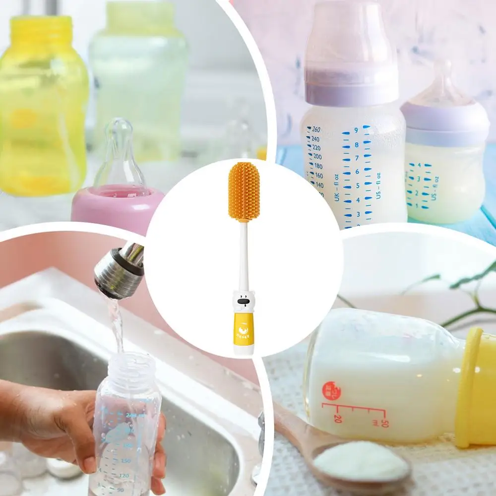 Bottle And Nipple Brush Set 4-in-1 Cartoon Nipple Brush Cleaner Detachable Bottle Washing Brush Long-Handle Bottle Cleaning Tool