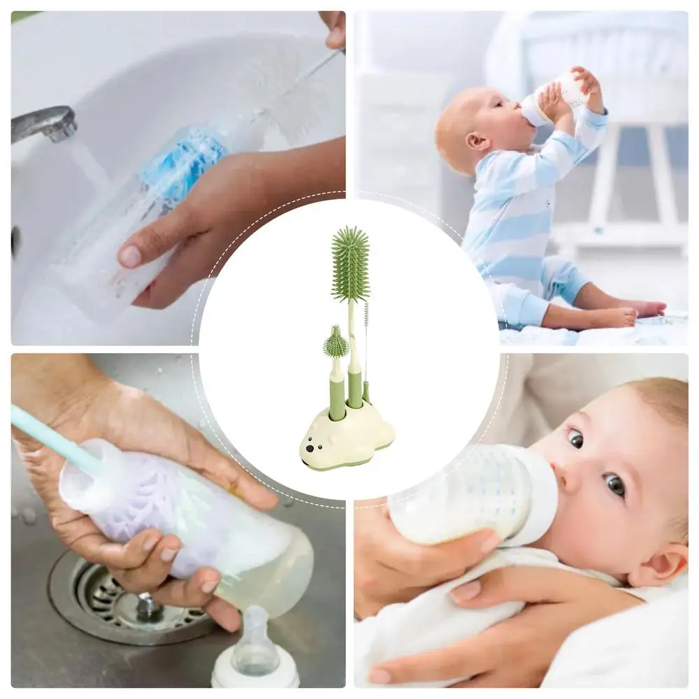 Baby Bottle Brush Cleaner Portable Nipple Brush With Base Water Bottle Cleaner Brush Set Baby Bottle Cleaner For Enhanced