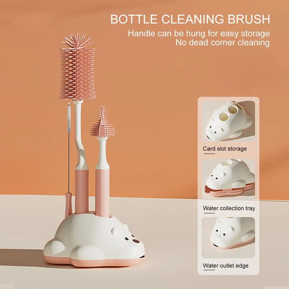 Baby Bottle Brush Cleaner Portable Nipple Brush With Base Water Bottle Cleaner Brush Set Baby Bottle Cleaner For Enhanced