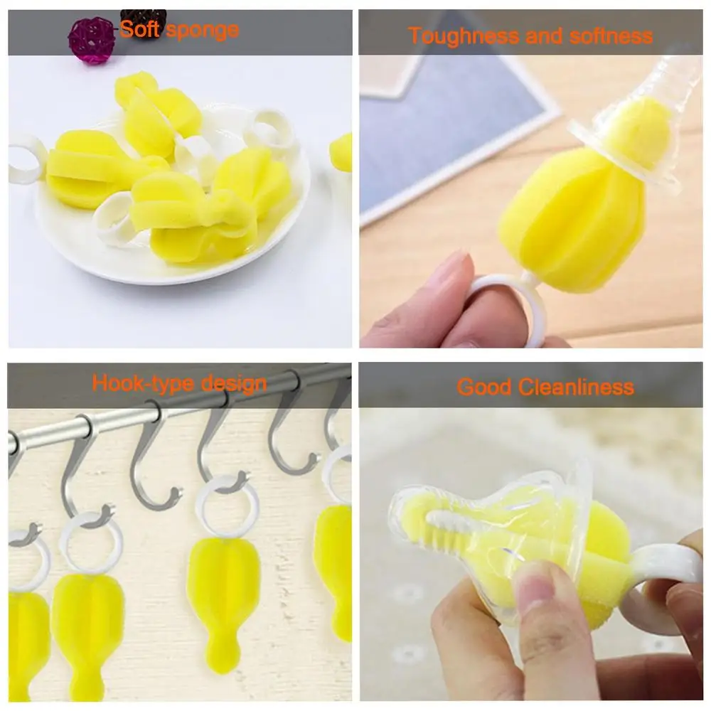 Sponge Nipple Brush 10Pcs Baby Milk Bottle Washing Tools Nipple Cleaner Glass Bottle Kitchen Washing Straw Cleaning Brush