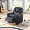 Children's Recliner Black Pvc, Modern Comfortable Living Room Armchair, Multi-functional Sofa With Cup Holder
