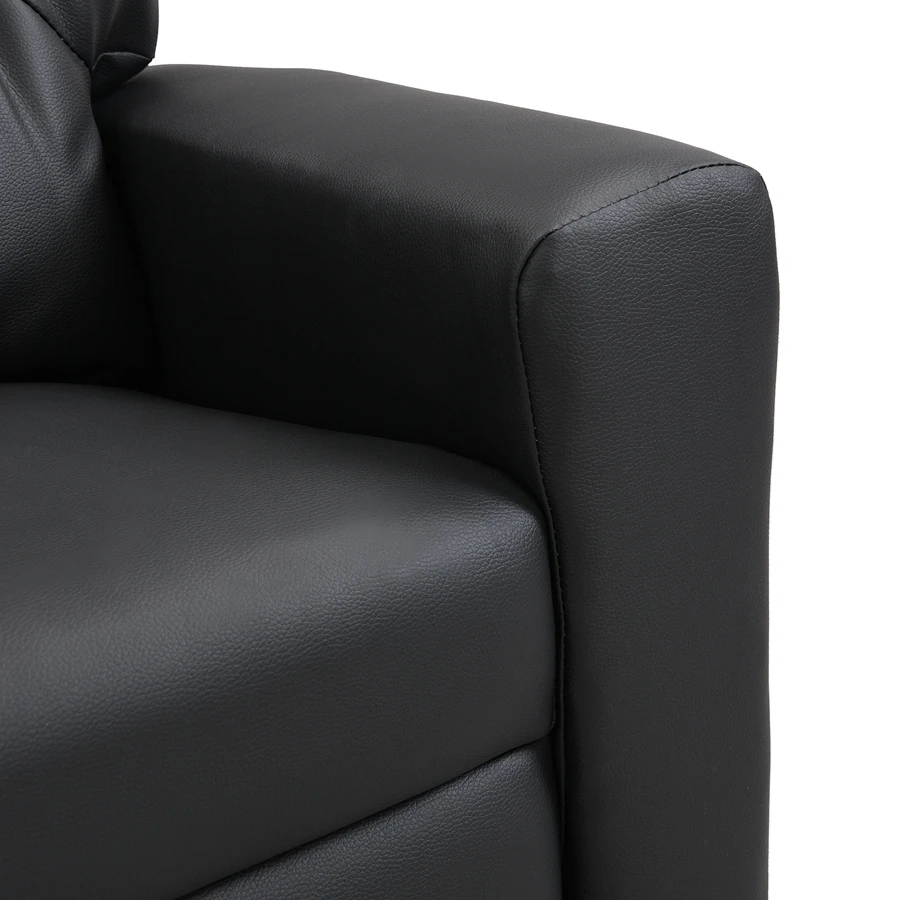 Children's Recliner Black Pvc, Modern Comfortable Living Room Armchair, Multi-functional Sofa With Cup Holder