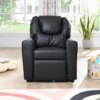 Children's Recliner Black Pvc, Modern Comfortable Living Room Armchair, Multi-functional Sofa With Cup Holder - Image 2