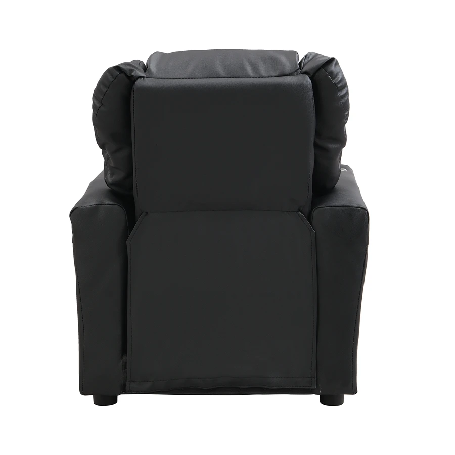 Children's Recliner Black Pvc, Modern Comfortable Living Room Armchair, Multi-functional Sofa With Cup Holder