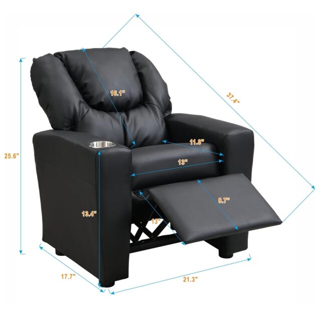 Children's Recliner Black Pvc, Modern Comfortable Living Room Armchair, Multi-functional Sofa With Cup Holder - Image 3