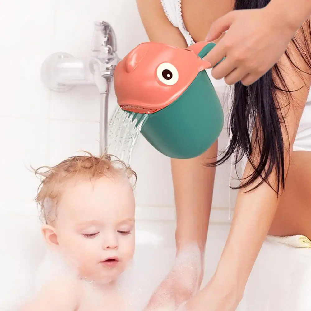 Baby Bath Shower Head Rinse Cup Cartoon Shark Cute Shower Washing Bathroom Accessories Bathing Toys