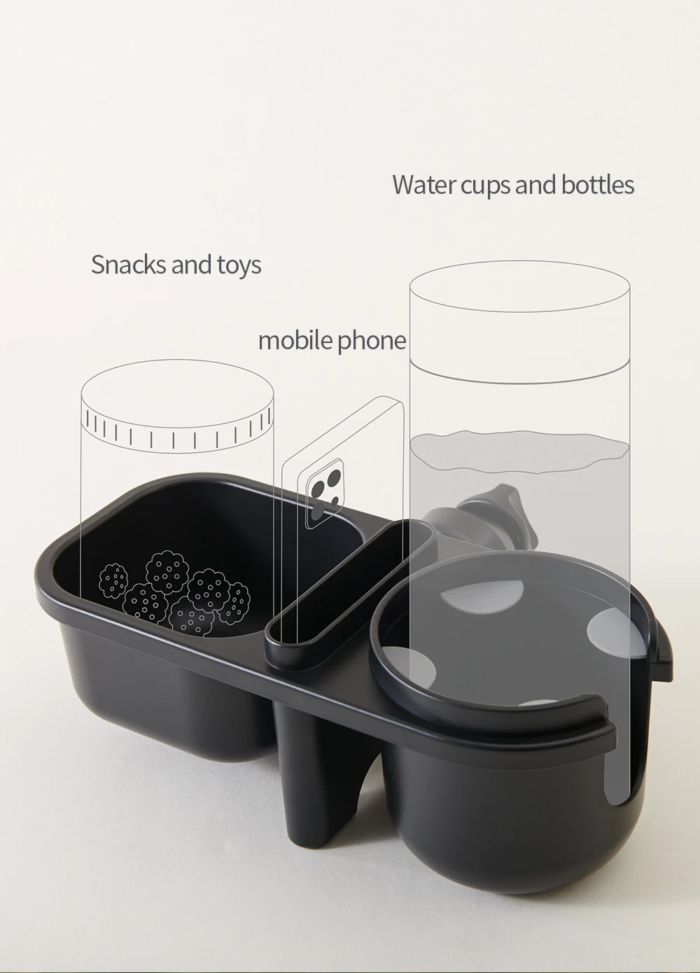 Sunveno 3in1 Multifunctional Baby Stroller Cup Holder with Phone/Snack Holder Universal Bottle Holder Stroller Accessories