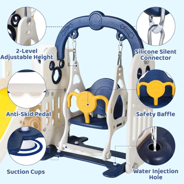 Swing Slide for Kids, 6 in 1 Slide Climber for Toddler, with Ball & Hoop, Storage Space, Suction Cup Reinforced Base, In/Outdoor - Image 5