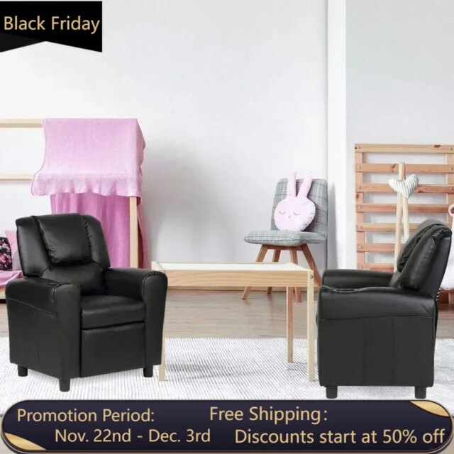 Children's lounge chair, children's armchair, padded sofa with cup holder,backrest,baby leather sofa with headrest and footstool