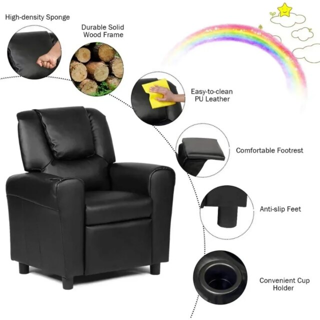 Children's lounge chair, children's armchair, padded sofa with cup holder,backrest,baby leather sofa with headrest and footstool - Image 3